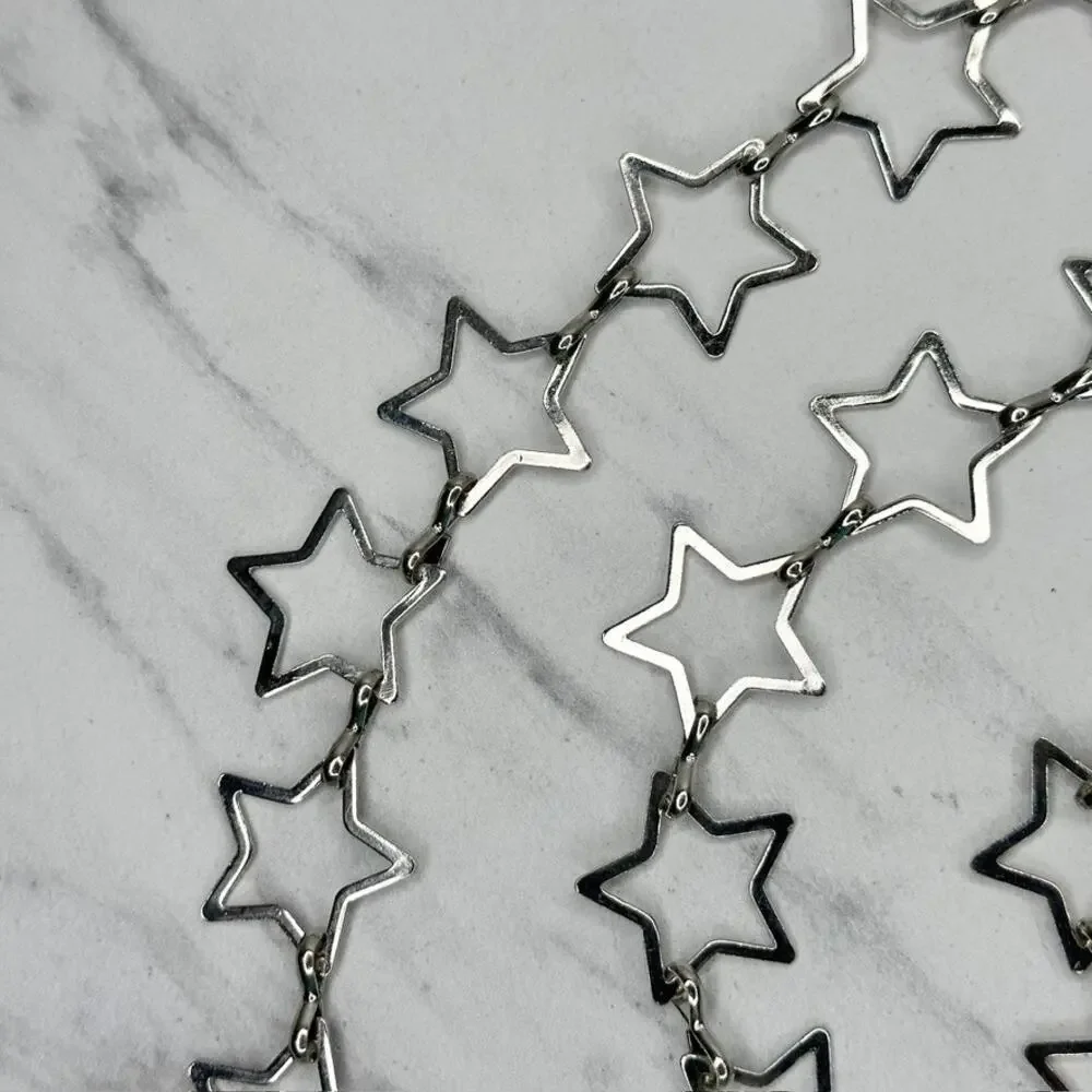 Open Star Silver Tone Metal Chain Link Belt Y2K Festival One Size (OS) ✨